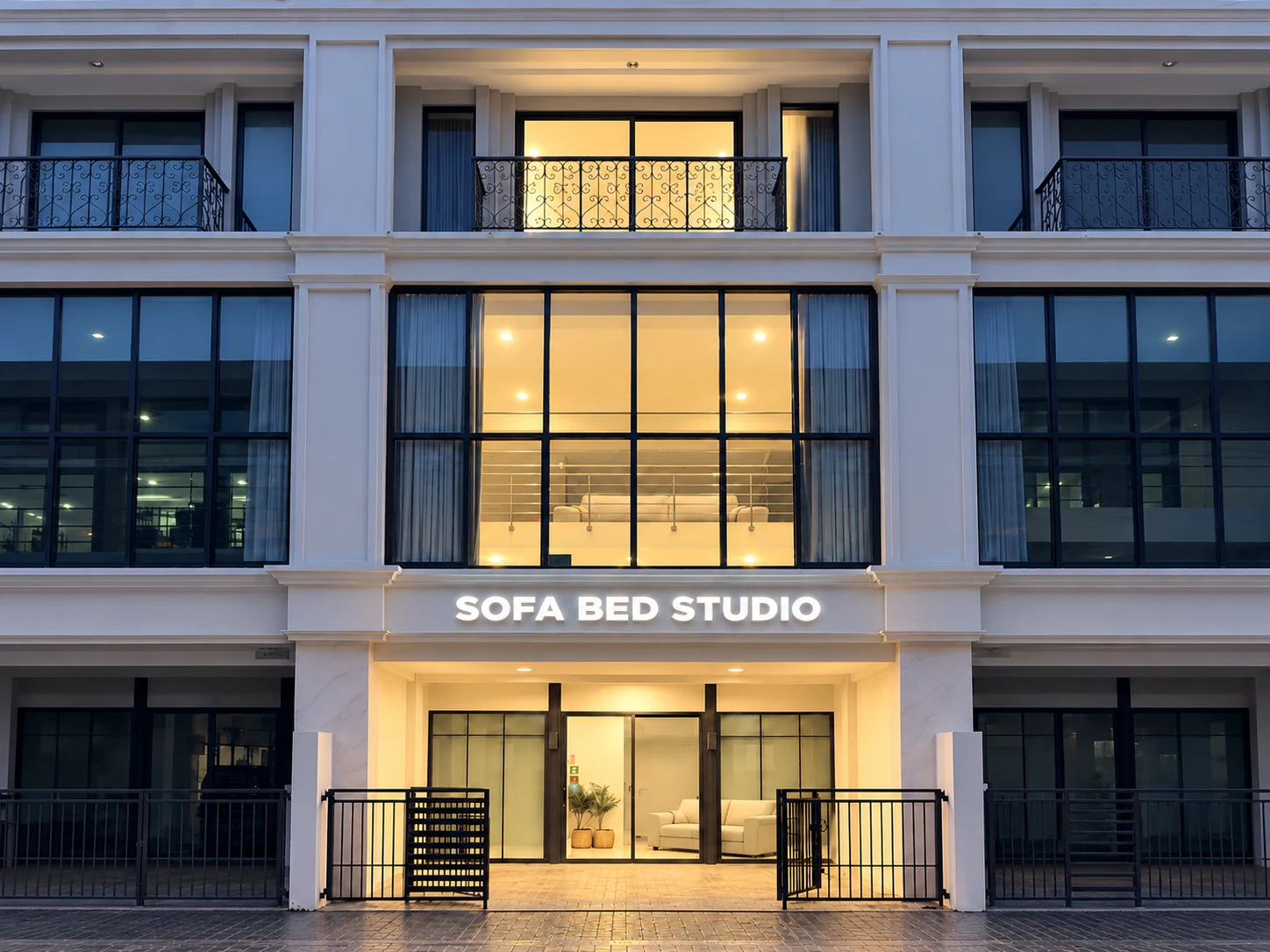 ภาพปกหน้าร้านโชว์รูม Sofa Bed Studio สามชั้น บรรยากาศยามเย็น